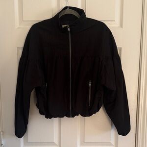 Black Bubble Hem Cropped Windbreaker Jacket